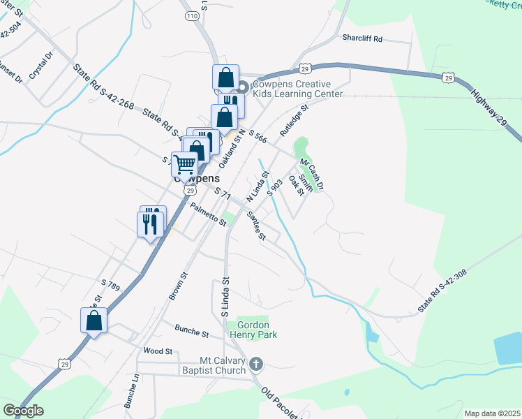 map of restaurants, bars, coffee shops, grocery stores, and more near 116 South 903 in Cowpens