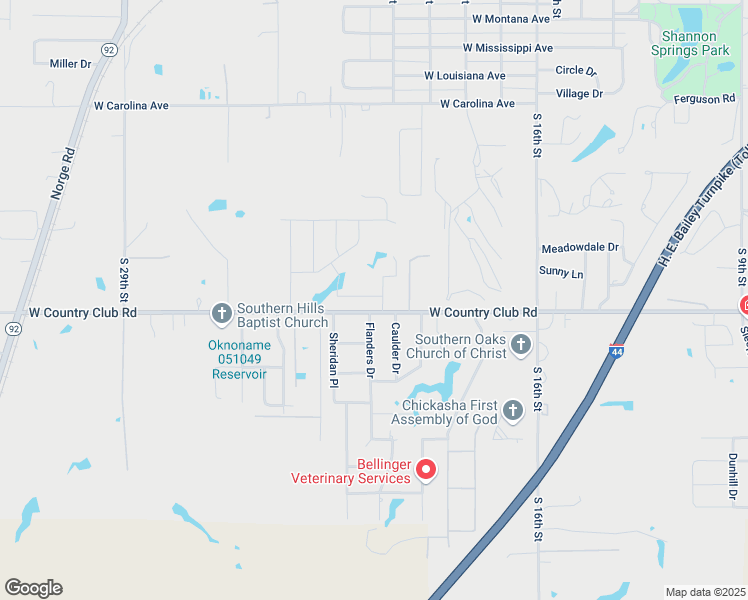 map of restaurants, bars, coffee shops, grocery stores, and more near 1930 West Country Club Road in Chickasha
