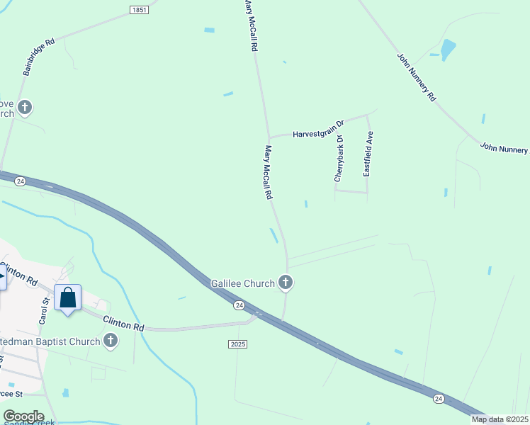 map of restaurants, bars, coffee shops, grocery stores, and more near 385 Mary McCall Road in Stedman