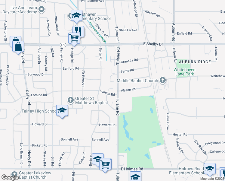 map of restaurants, bars, coffee shops, grocery stores, and more near 4843 Shayne Lane in Memphis