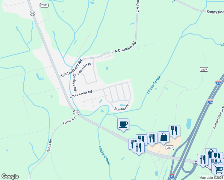 map of restaurants, bars, coffee shops, grocery stores, and more near 1117 Locks Creek Road in Fayetteville