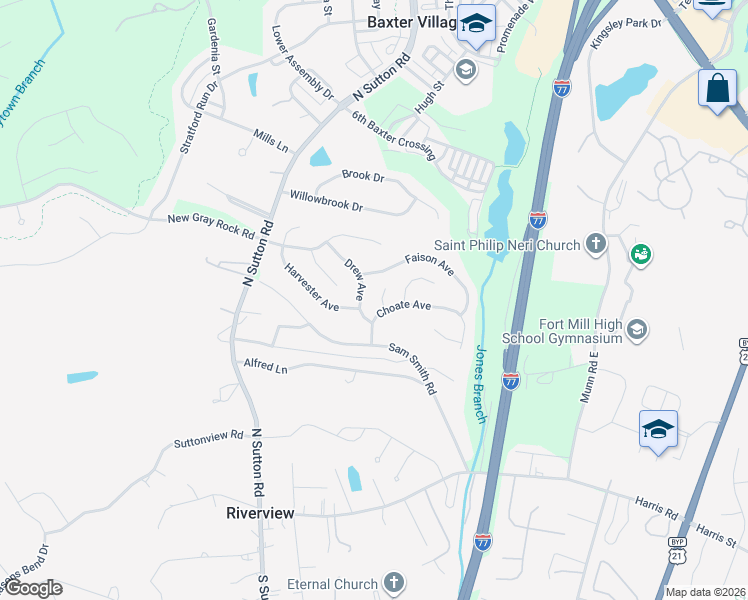 map of restaurants, bars, coffee shops, grocery stores, and more near 731 Drew Avenue in Fort Mill