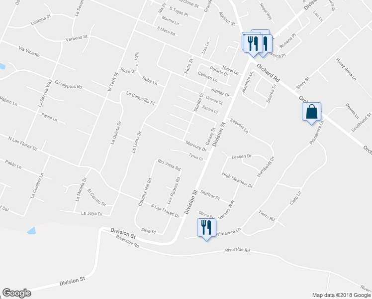 map of restaurants, bars, coffee shops, grocery stores, and more near 425 Tyrus Court in Nipomo