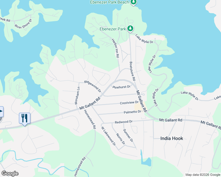 map of restaurants, bars, coffee shops, grocery stores, and more near 4090 Pinehurst Drive in Rock Hill