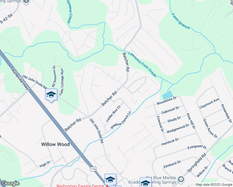 map of restaurants, bars, coffee shops, grocery stores, and more near 331 Belcher Road in Boiling Springs