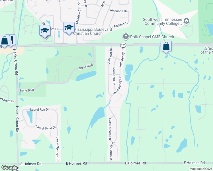 map of restaurants, bars, coffee shops, grocery stores, and more near 4851 Ashcroft Drive in Memphis