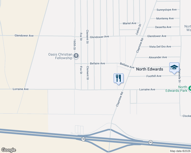 map of restaurants, bars, coffee shops, grocery stores, and more near 13128 Lamel Street in North Edwards