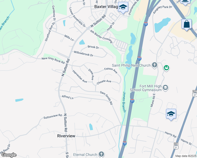 map of restaurants, bars, coffee shops, grocery stores, and more near 508 Ann Shaw Avenue in Fort Mill