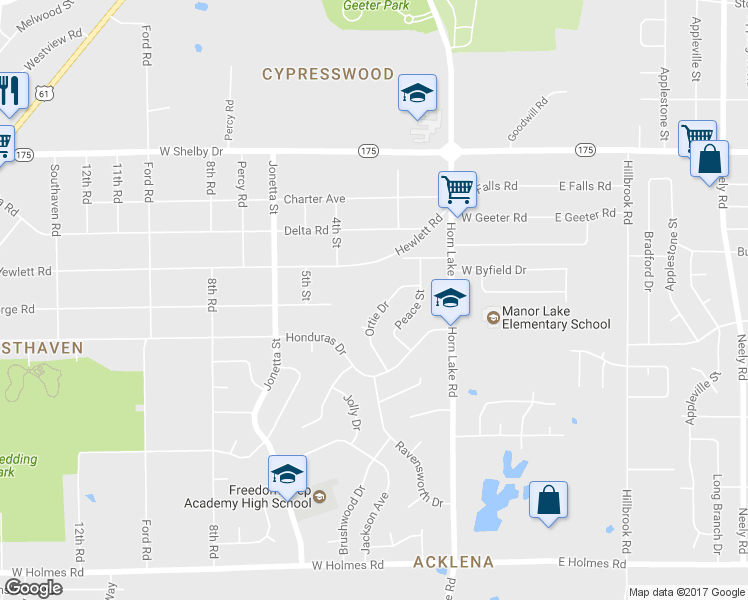 map of restaurants, bars, coffee shops, grocery stores, and more near 4871 Ortie Drive in Memphis