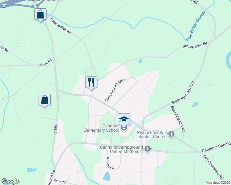 map of restaurants, bars, coffee shops, grocery stores, and more near 151 State Road S-42-3307 in Spartanburg