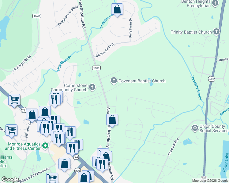 map of restaurants, bars, coffee shops, grocery stores, and more near 2605 Kimberly Drive in Monroe