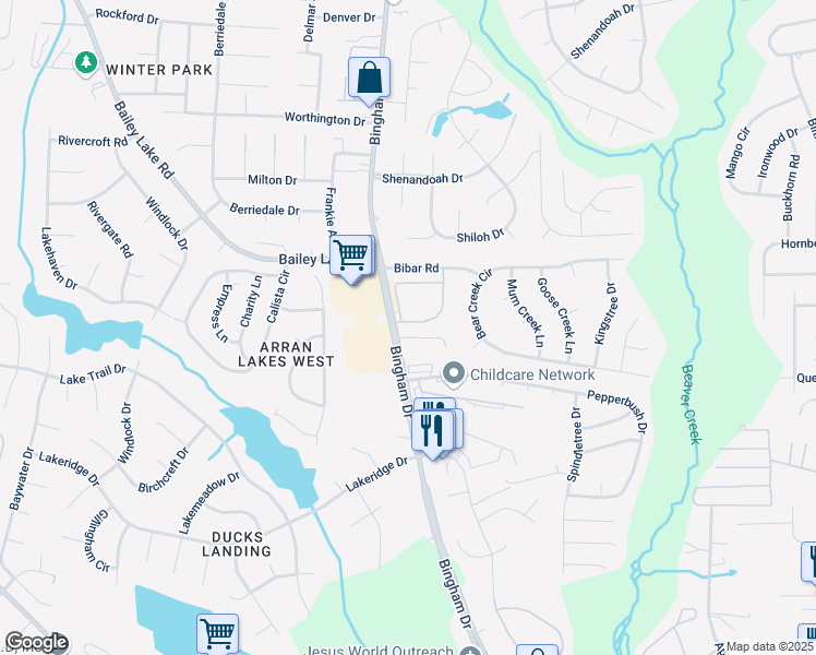 map of restaurants, bars, coffee shops, grocery stores, and more near 1710 Renwick Drive in Fayetteville
