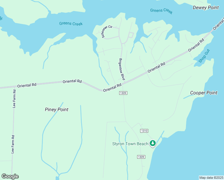 map of restaurants, bars, coffee shops, grocery stores, and more near 1183 Oriental Road in Oriental