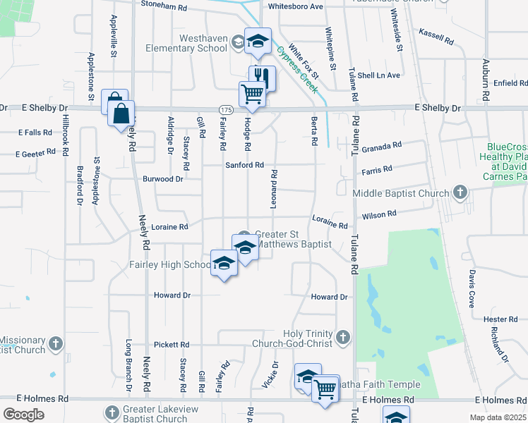 map of restaurants, bars, coffee shops, grocery stores, and more near 4850 Leonard Road in Memphis