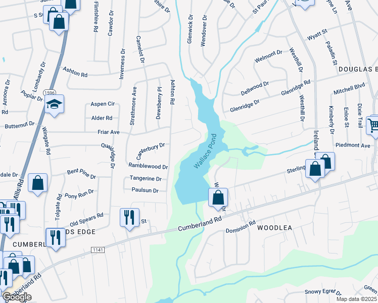 map of restaurants, bars, coffee shops, grocery stores, and more near 2150 Skyview Drive in Fayetteville
