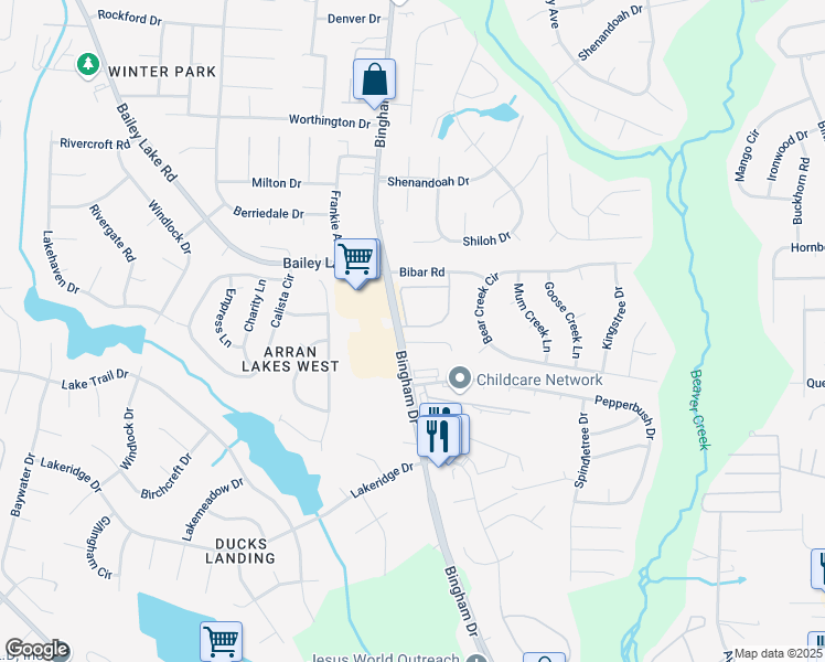 map of restaurants, bars, coffee shops, grocery stores, and more near 1710 Renwick Drive in Fayetteville