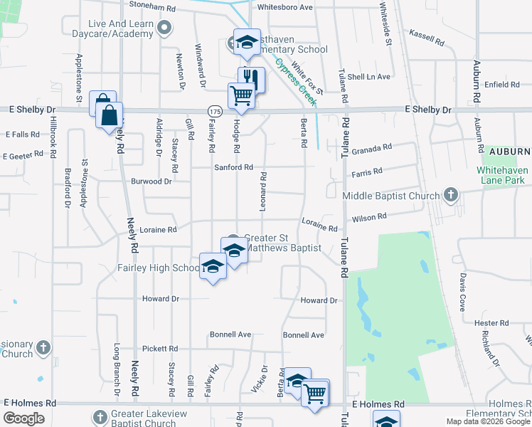 map of restaurants, bars, coffee shops, grocery stores, and more near 4850 Leonard Road in Memphis