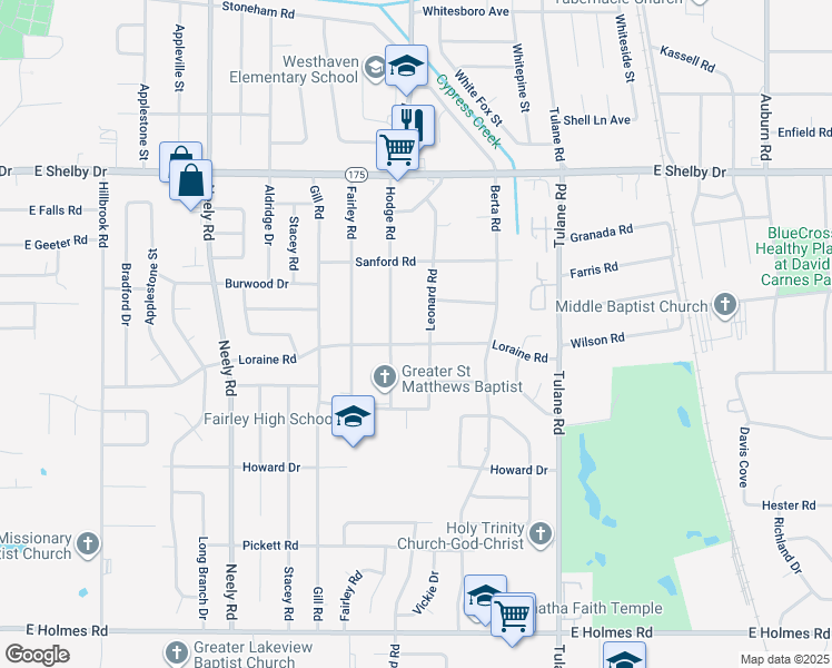 map of restaurants, bars, coffee shops, grocery stores, and more near 4850 Leonard Road in Memphis