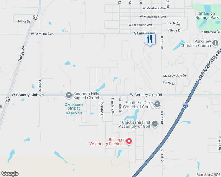 map of restaurants, bars, coffee shops, grocery stores, and more near 2223 West Country Club Road in Chickasha