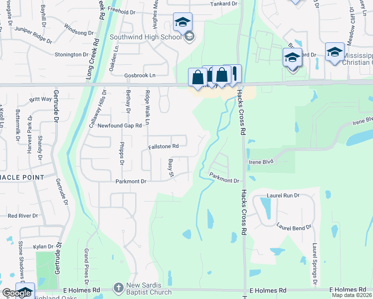 map of restaurants, bars, coffee shops, grocery stores, and more near 7875 Fallstone Road in Memphis