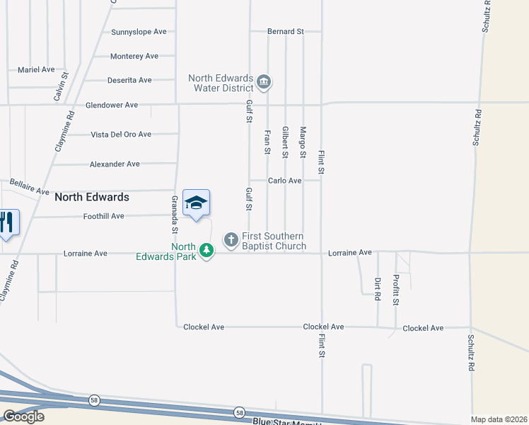 map of restaurants, bars, coffee shops, grocery stores, and more near 13170 Fran Street in North Edwards