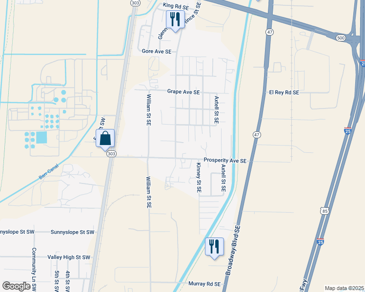 map of restaurants, bars, coffee shops, grocery stores, and more near 4416 Prince Street Southeast in Albuquerque