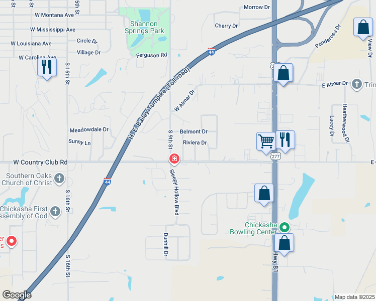 map of restaurants, bars, coffee shops, grocery stores, and more near 106 Arlington Rd in Chickasha
