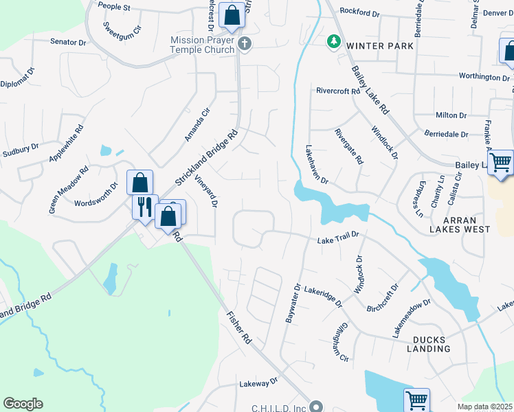 map of restaurants, bars, coffee shops, grocery stores, and more near 6353 Lake Trail Drive in Fayetteville