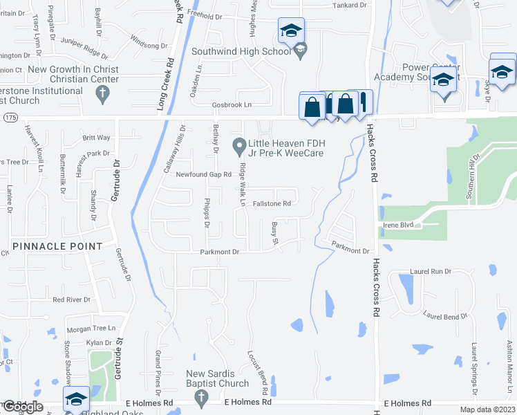 map of restaurants, bars, coffee shops, grocery stores, and more near 7799 Fallstone Road in Memphis