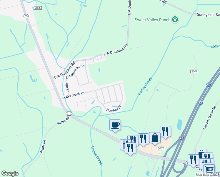 map of restaurants, bars, coffee shops, grocery stores, and more near 1501 Bridgeton Way in Fayetteville
