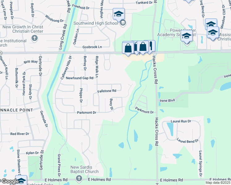 map of restaurants, bars, coffee shops, grocery stores, and more near 7855 Fallstone Road in Memphis