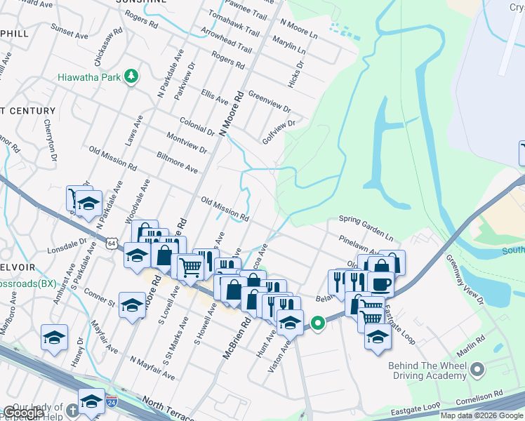 map of restaurants, bars, coffee shops, grocery stores, and more near 307 North Howell Avenue in Chattanooga