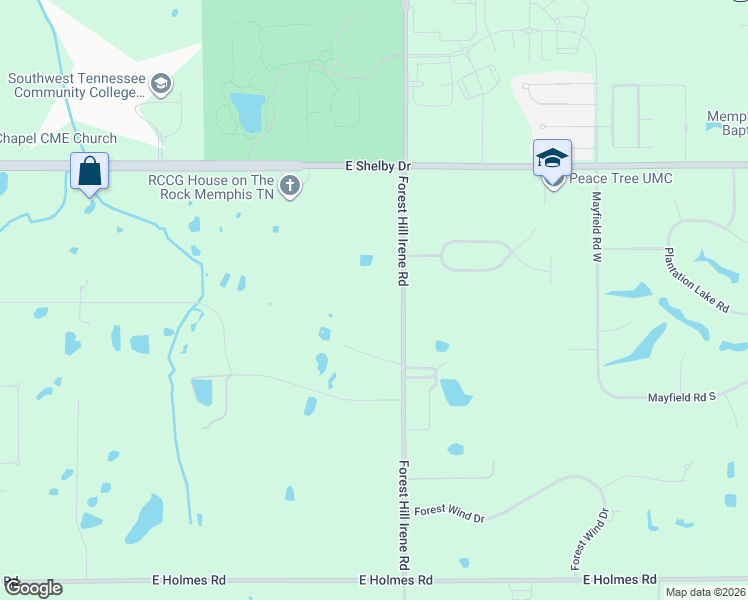 map of restaurants, bars, coffee shops, grocery stores, and more near 4875 Forest Hill Irene Road in Memphis