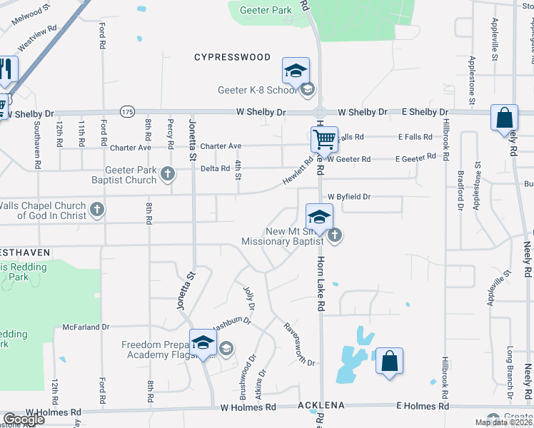 map of restaurants, bars, coffee shops, grocery stores, and more near 4871 Ortie Drive in Memphis