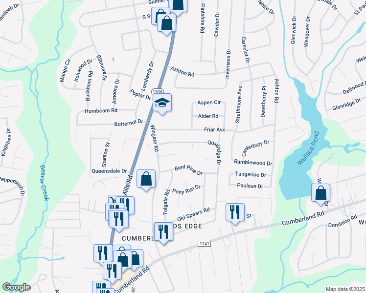 map of restaurants, bars, coffee shops, grocery stores, and more near 2118 Quailridge Drive in Fayetteville