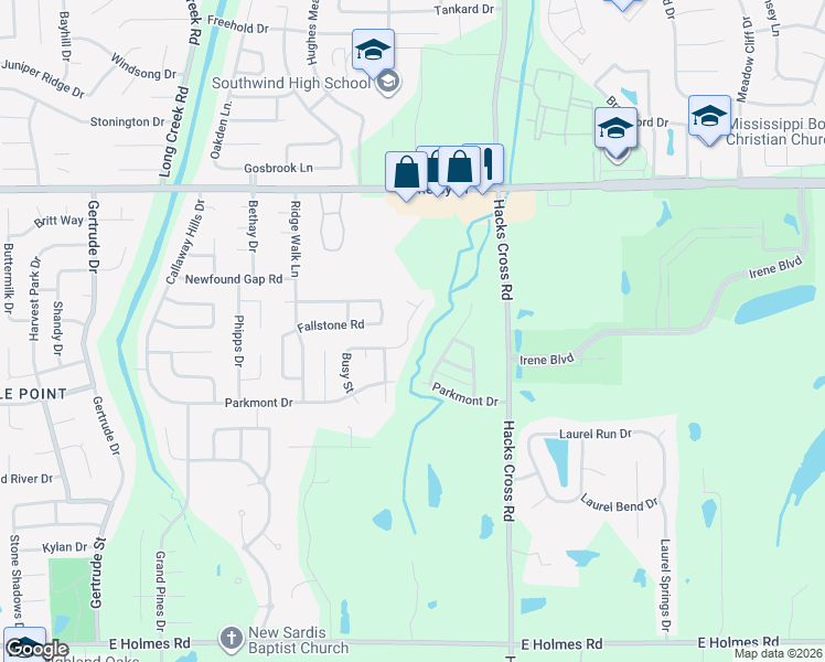 map of restaurants, bars, coffee shops, grocery stores, and more near 7923 Pinefrost Lane in Memphis