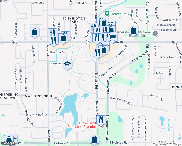 map of restaurants, bars, coffee shops, grocery stores, and more near 4853 Pebblewood Cove in Memphis