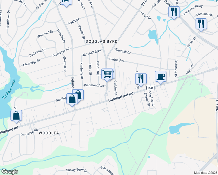 map of restaurants, bars, coffee shops, grocery stores, and more near 3813 Boone Trail in Fayetteville
