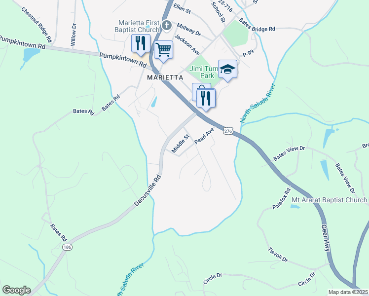 map of restaurants, bars, coffee shops, grocery stores, and more near 106 Carswell Avenue in Slater-Marietta