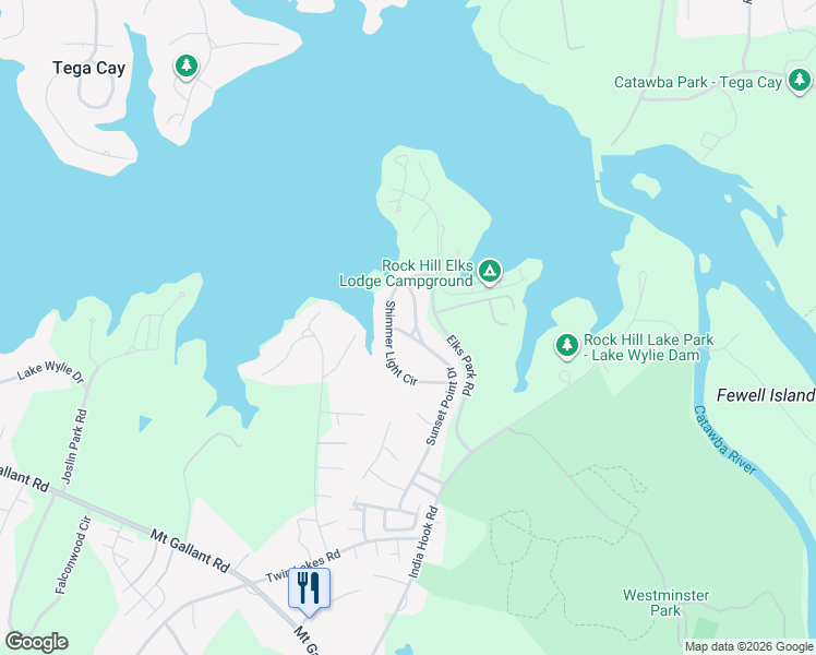 map of restaurants, bars, coffee shops, grocery stores, and more near 756 Sunset Point Drive in Rock Hill
