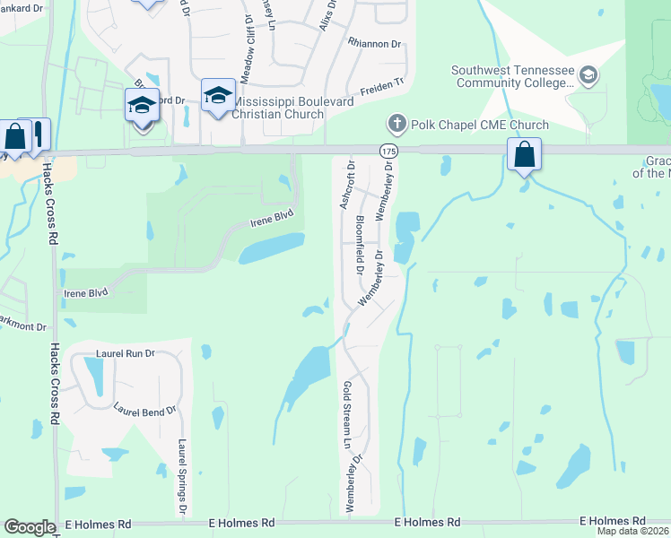 map of restaurants, bars, coffee shops, grocery stores, and more near 4851 Ashcroft Drive in Memphis