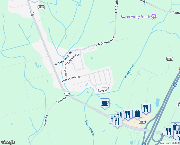 map of restaurants, bars, coffee shops, grocery stores, and more near 1117 Locks Creek Road in Fayetteville