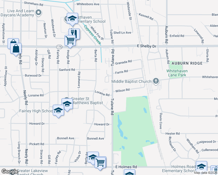 map of restaurants, bars, coffee shops, grocery stores, and more near 4843 Shayne Lane in Memphis
