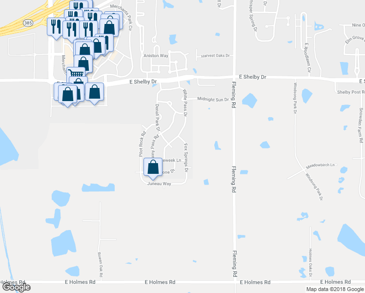 map of restaurants, bars, coffee shops, grocery stores, and more near 4857 Fox Springs Drive in Collierville