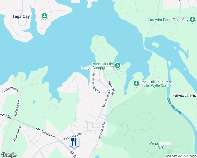 map of restaurants, bars, coffee shops, grocery stores, and more near 756 Sunset Point Drive in Rock Hill