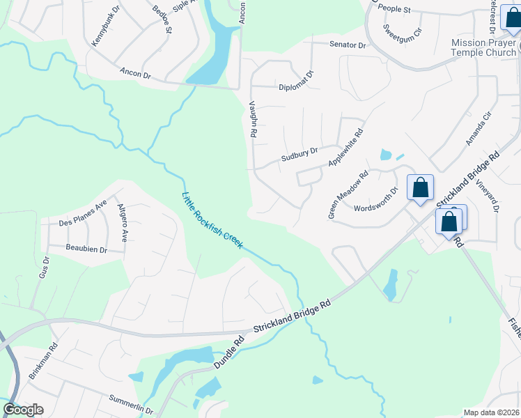 map of restaurants, bars, coffee shops, grocery stores, and more near 6818 Foxton Court in Fayetteville
