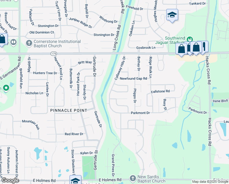 map of restaurants, bars, coffee shops, grocery stores, and more near 4842 Callaway Hills Drive in Memphis