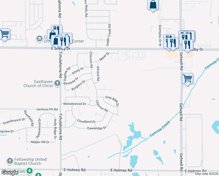 map of restaurants, bars, coffee shops, grocery stores, and more near 3494 Sealy Avenue in Memphis