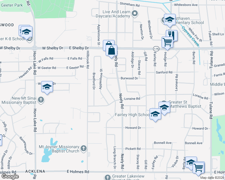 map of restaurants, bars, coffee shops, grocery stores, and more near 4860 Faith Cove in Memphis
