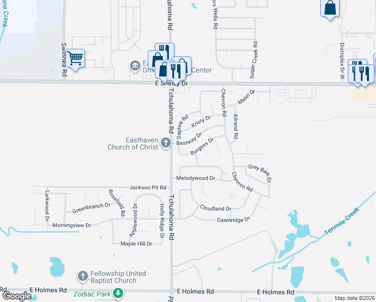 map of restaurants, bars, coffee shops, grocery stores, and more near 3308 Burgess Drive in Memphis